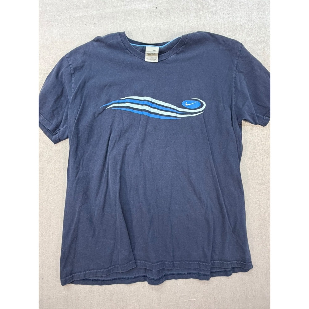 Vintage Nike Blue Wave Graphic T-Shirt Swoosh Size 2XL